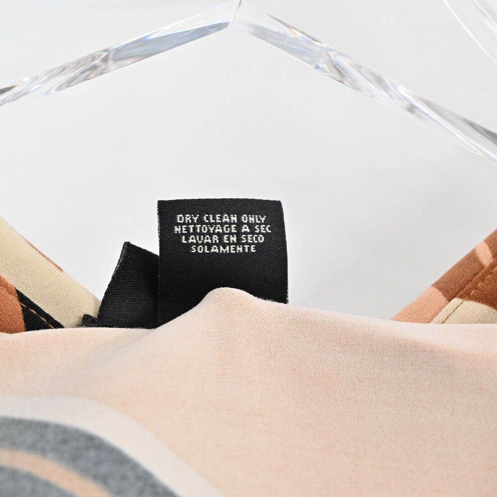 BCBGMAXAZRIA Dress‎ Sz L Brown Stripe Floral Collared Faux Wrap Long Sleeve Midi - Picture 9 of 12